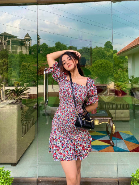 FLORET Multicolour puffed sleeve dress