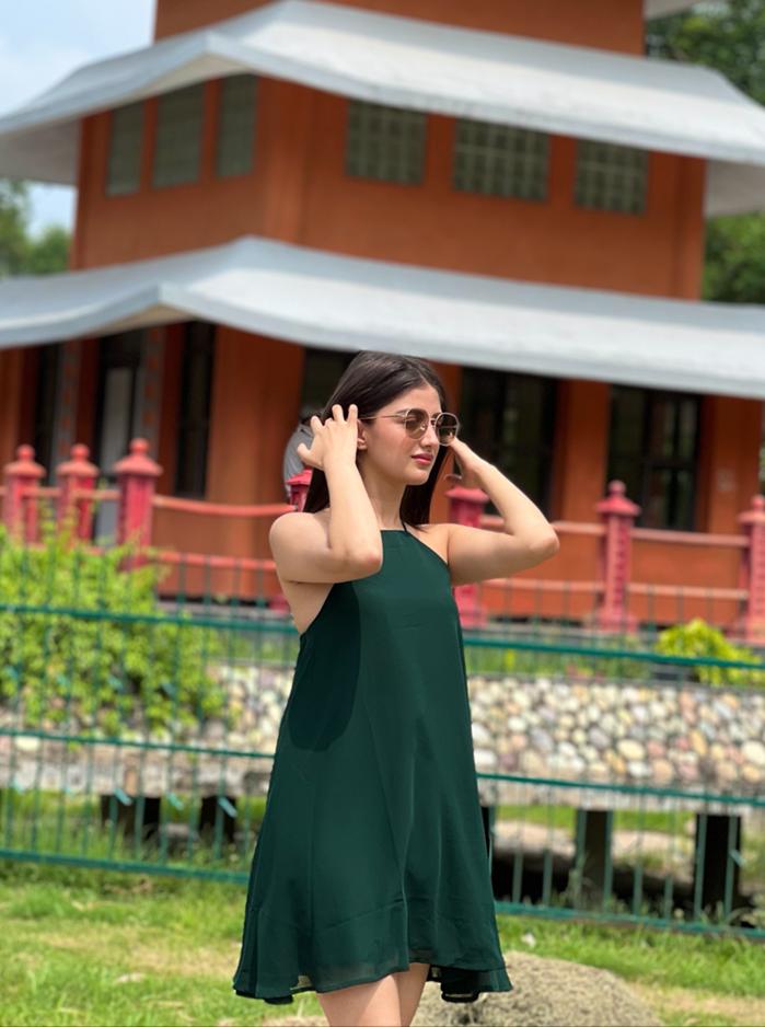 DAZZLE- A Line Dress (Green)