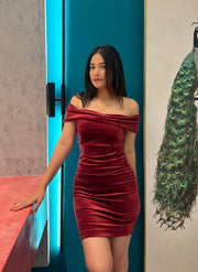 Xavie- Off Shoulder Dress (Maroon)