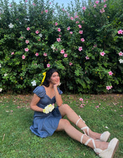 Ariel-Blue Satin Flared Dress