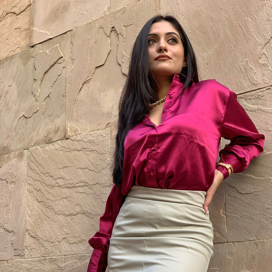 Satin Shirt (Fuschia pink)