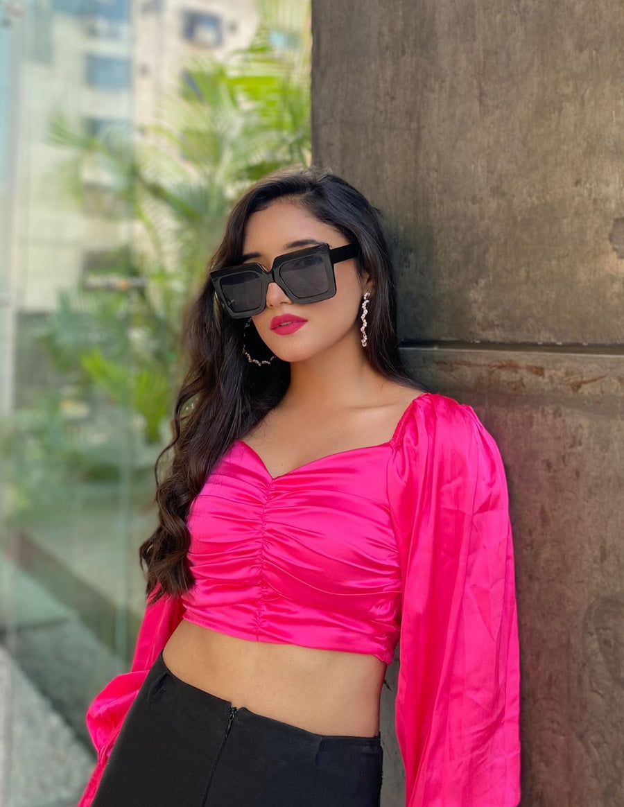 Hot Pink Satin Blouse