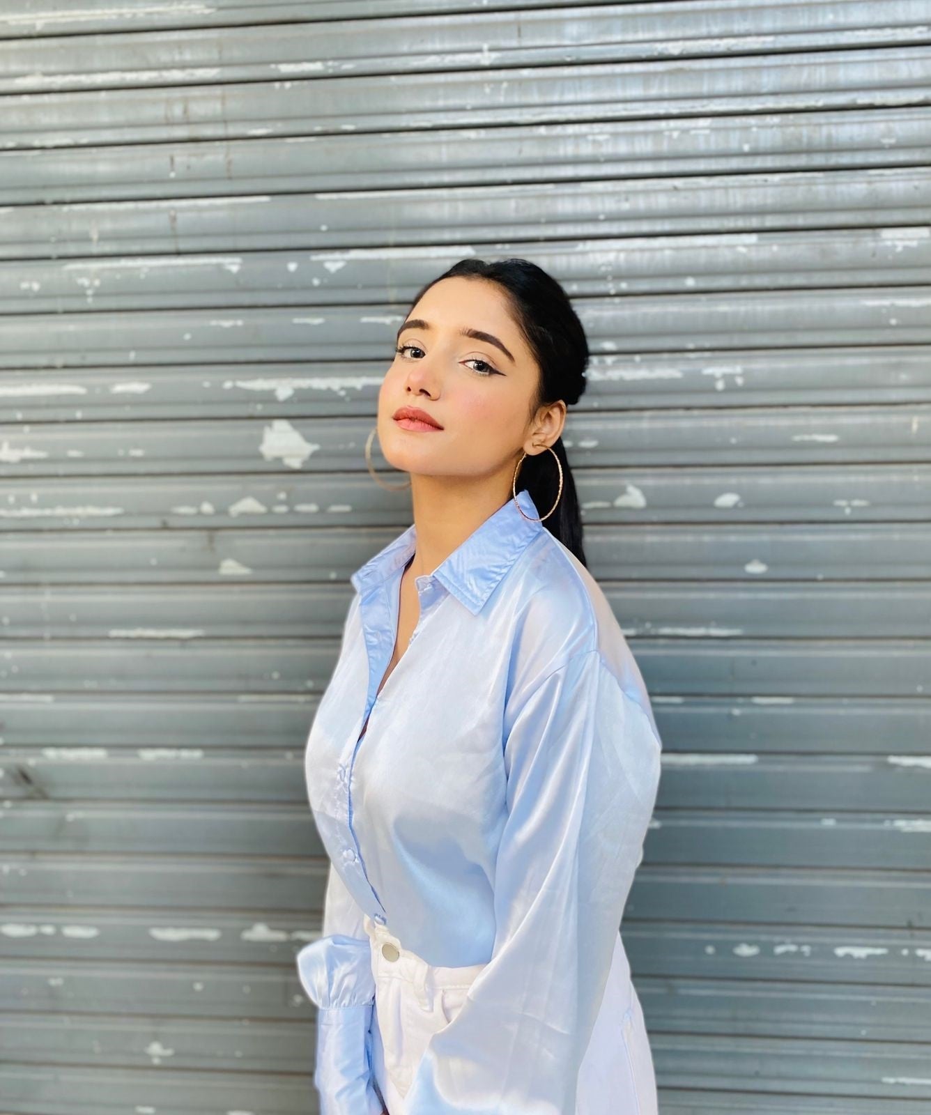 Basic satin shirt (baby blue)