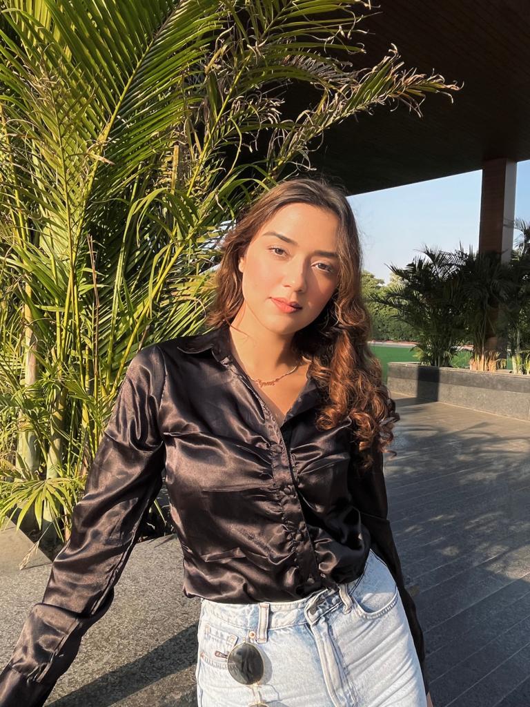 Front Gather Satin Shirt (Black)