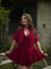 Cerise - Mini Dress with Cape (Berry Pink)