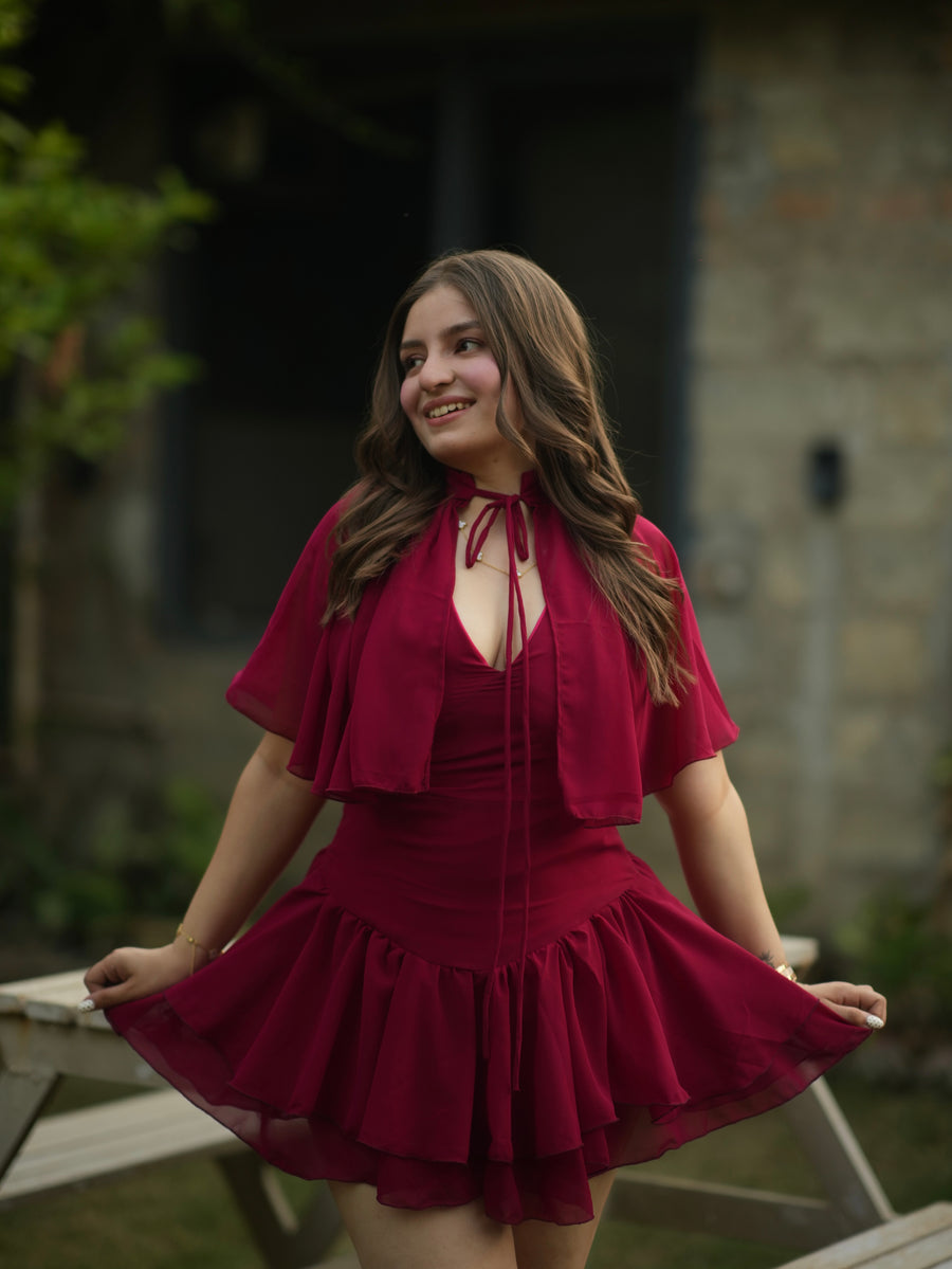 Cerise - Mini Dress with Cape (Berry Pink)