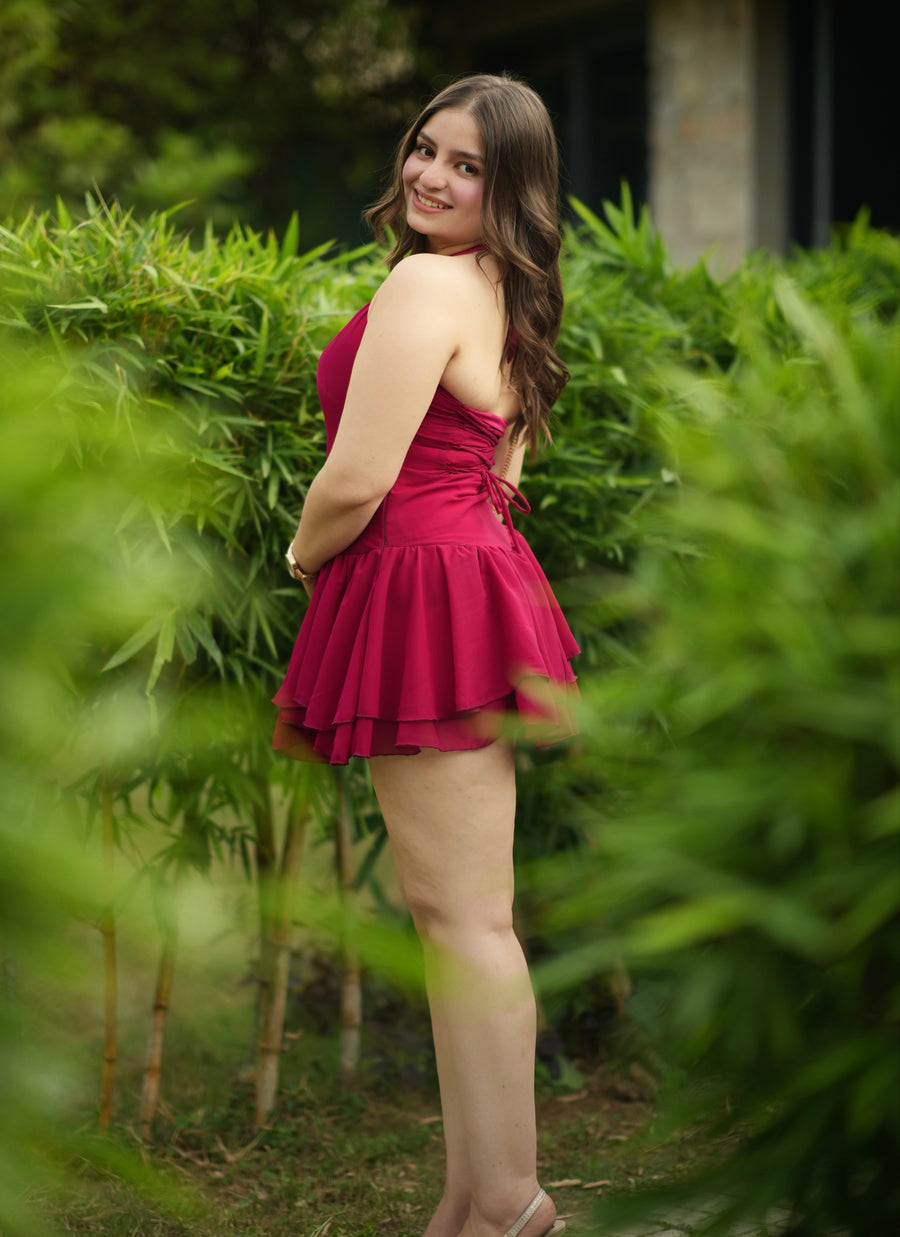 Cerise - Mini Dress with Cape (Berry Pink)