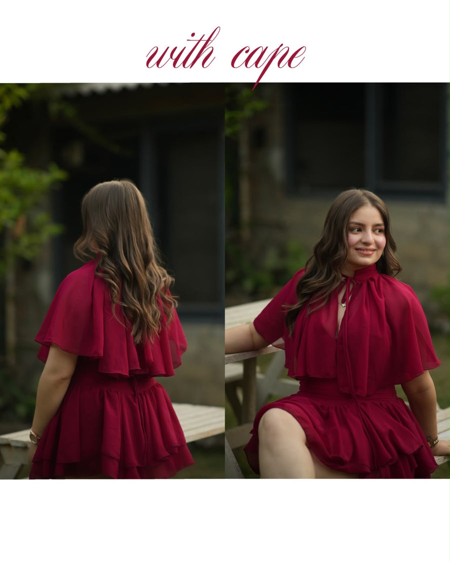 Cerise - Mini Dress with Cape (Berry Pink)
