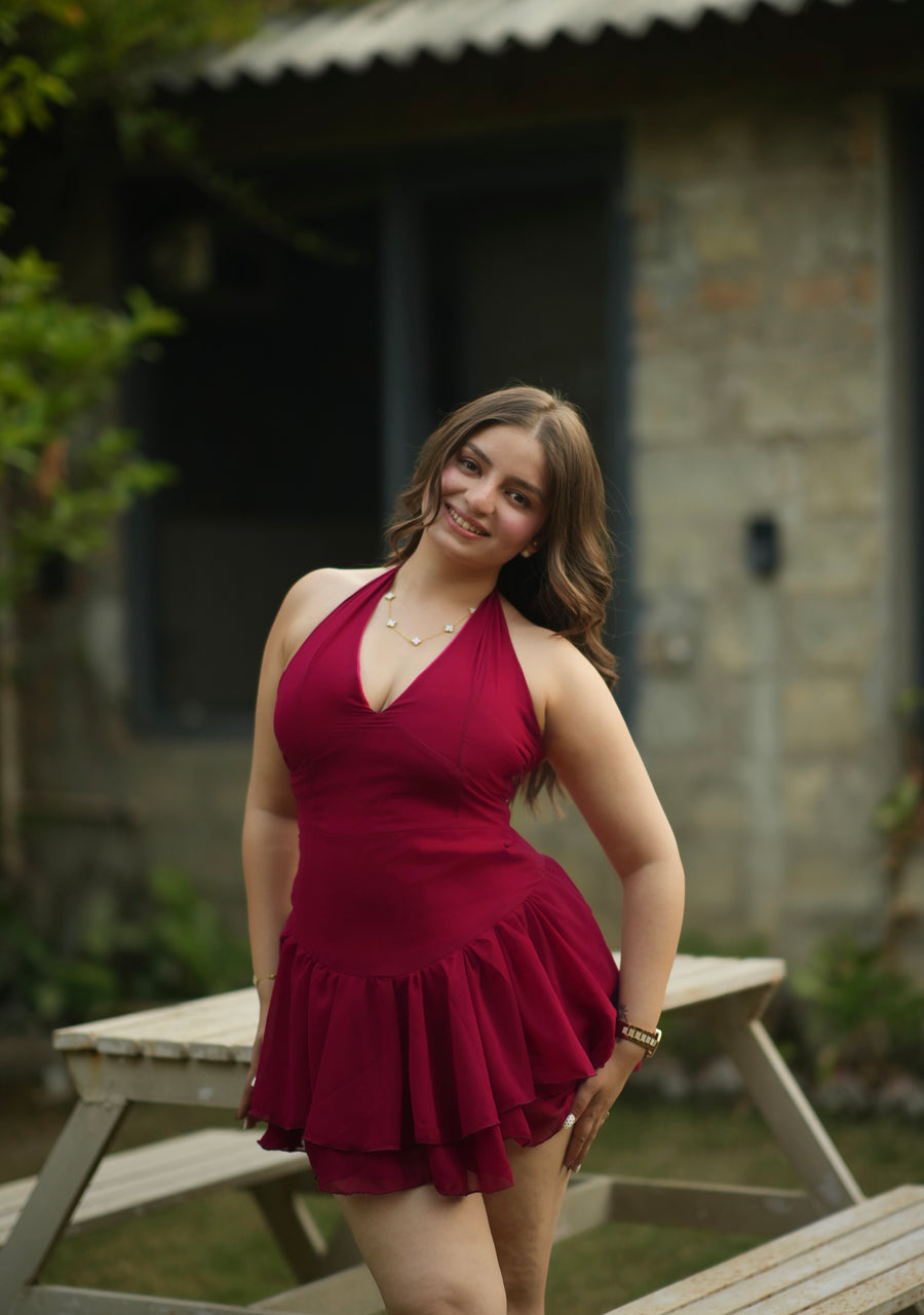 Cerise - Mini Dress with Cape (Berry Pink)