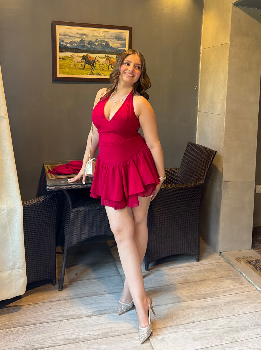 Cerise - Mini Dress with Cape (Berry Pink)