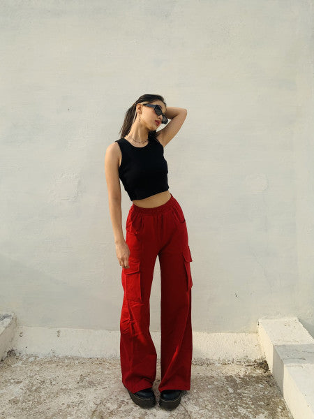 Maroon Wide-Leg Sweatpants