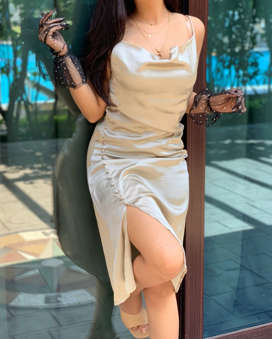 Satin Slip dress (Beige) mynomad Satin Slip dress (Beige) mynomad