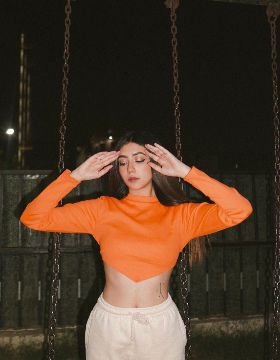 Full Sleeve Back cutout top (Orange) – mynomad1