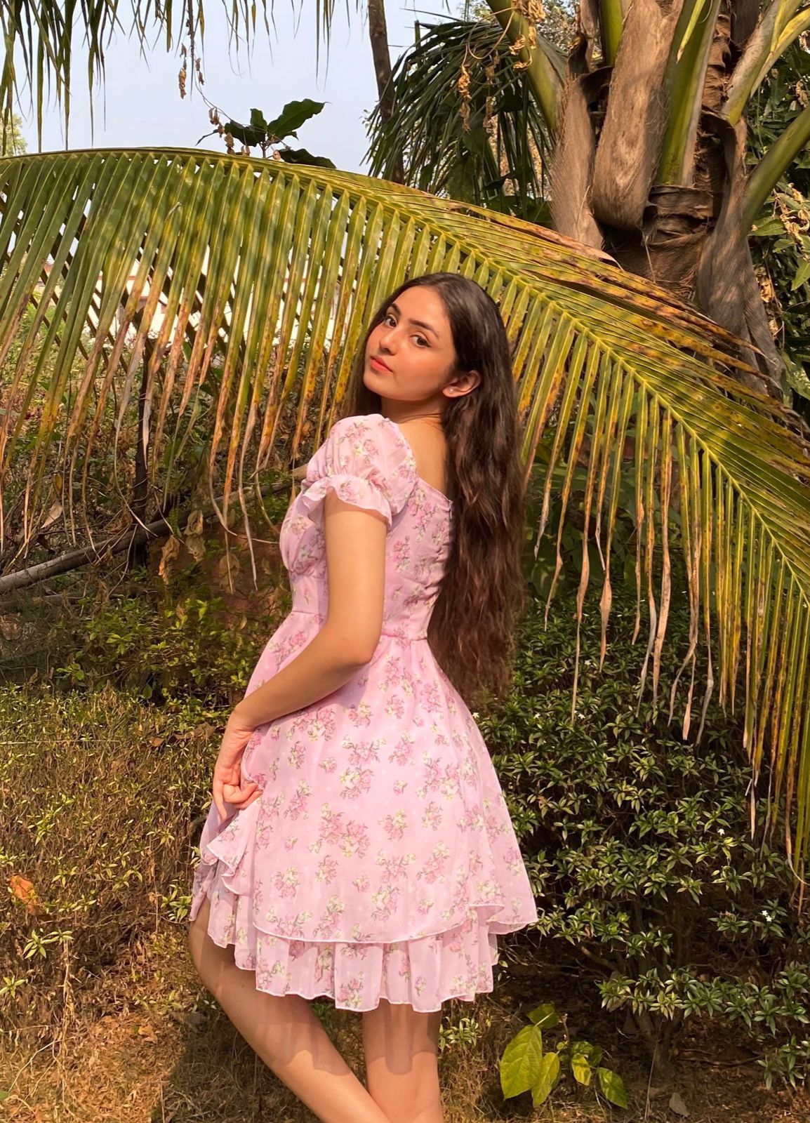 Marbelle Pink Floral Satin Print Mini Dress – Beginning Boutique US